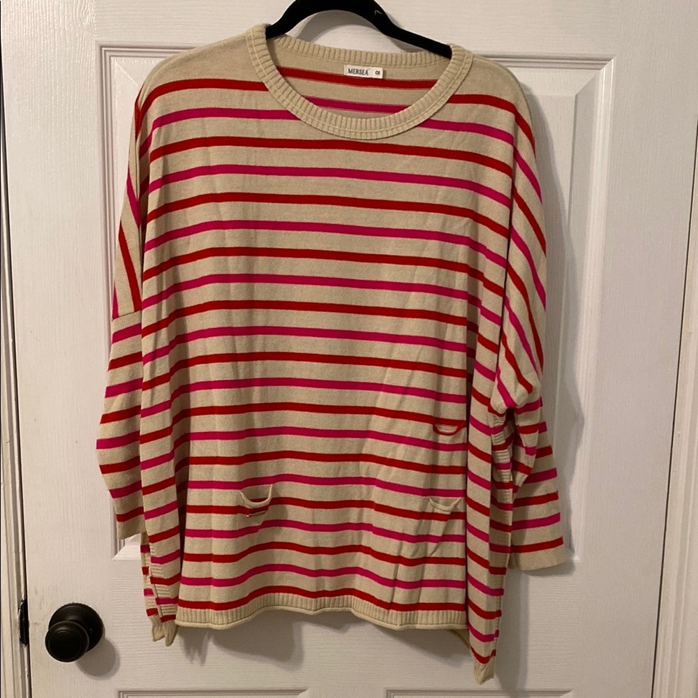 Mersea Beige and Red Striped Sweater